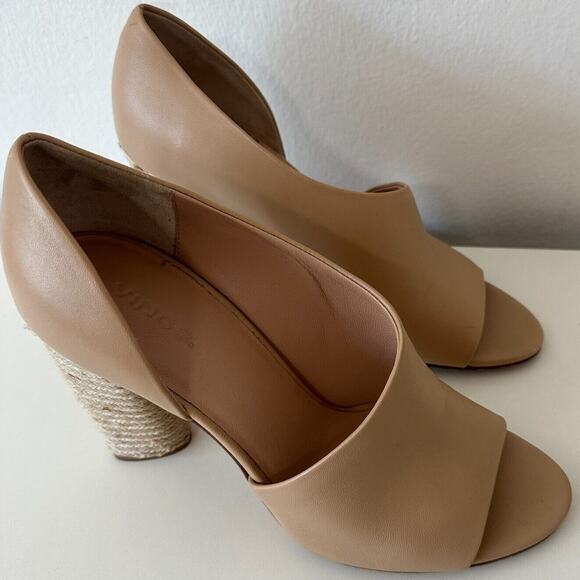 VINCE Percey Taupe Leather Open Toe Block Heel Sandals Jute Wrapped Heels 8.5 - Picture 5 of 10